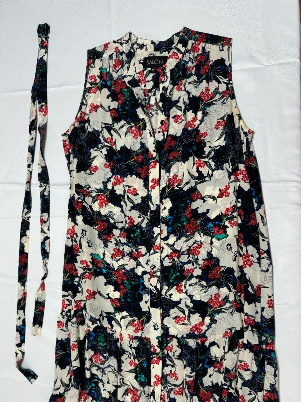 Saloni Abstract Floral Sleeveless Button Down Mandarin Collar Midi Dress-Size 6. - Picture 5 of 13
